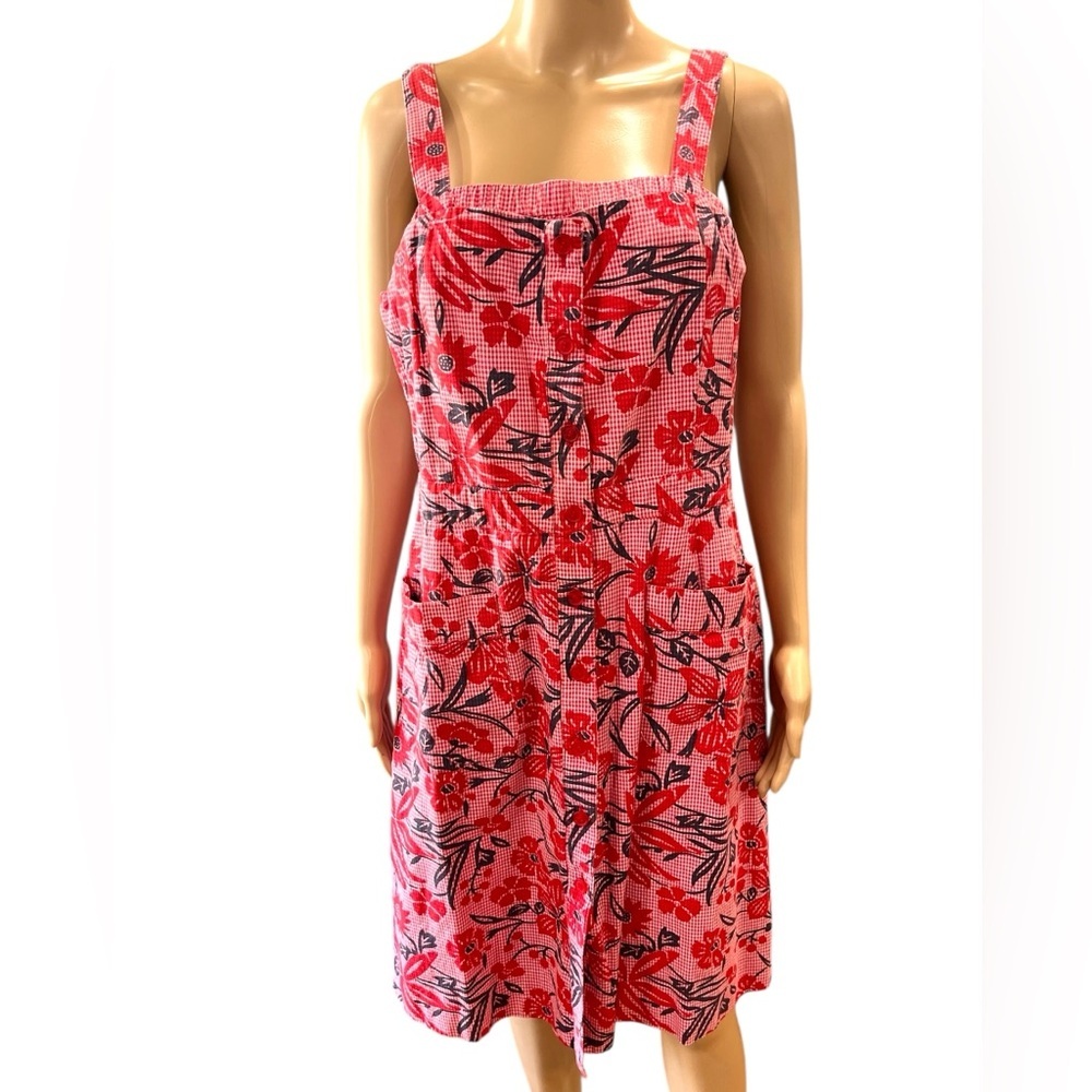 Harve Benard sundress vintage red gingham marked floral Summer Dress-10